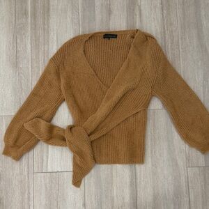 House of Harlow 1960 Tan V-Neck Wrap Sweater